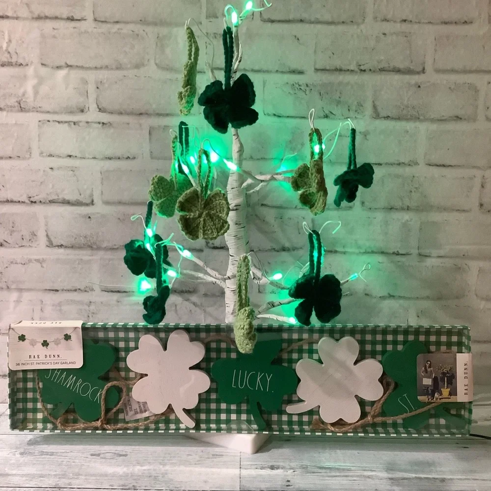 Rae Dunn Wood Shamrock, Lucky, St. Patty Garland